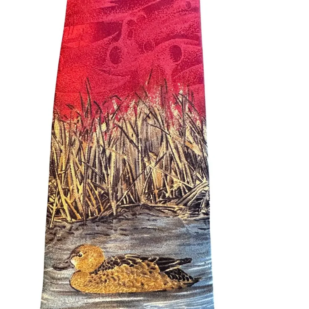 Field & Stream Ducks Designer Tie Men's Silk Necktie Maroon Made in USA